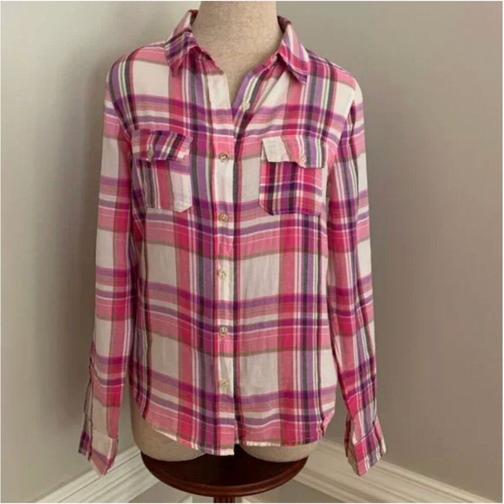 Forever 21 Long Sleeve Plaid Blouse Size Medium